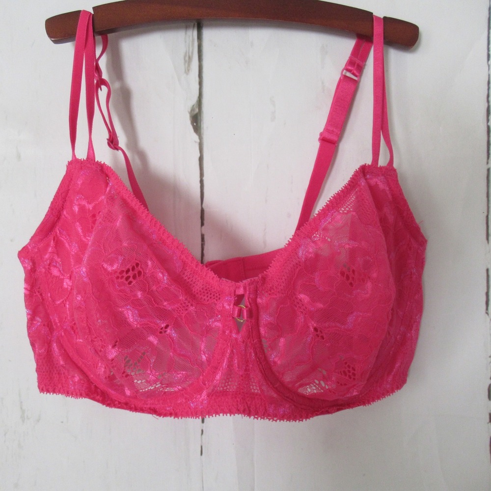 Adored By Adore Me Bra 40D Evalyn Hot Pink Floral Lace Underwire Back Closure